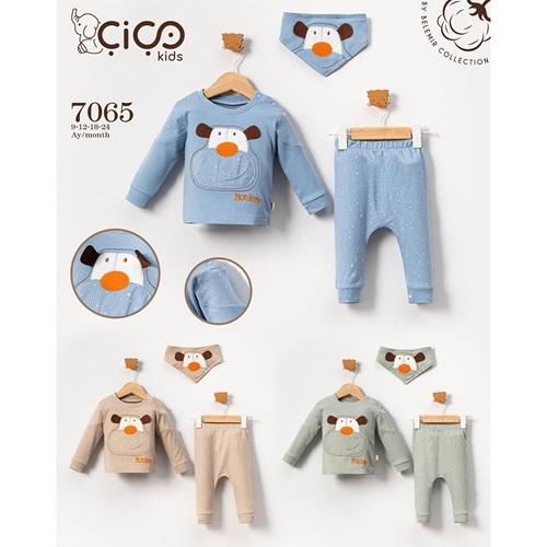 Çiço Kids 7065 Erkek Bebe Penye Monkey Nakışlı 3 Lü Takım 9-24 Ay