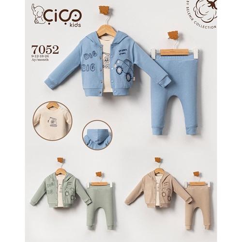 Çiço Kids 7052 Erkek Bebe Penye Araba Nakışlı 3 Lü Takım 9-24 Ay
