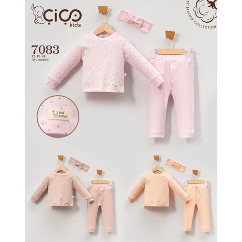 Çiço Kids 7083 Kız Bebe Penye Çıtır Çiçek Desenli Bandalı 3 Lü Takım 12-24 Ay