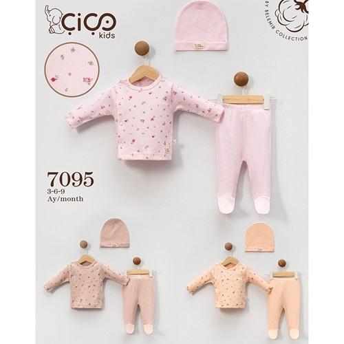 Çiço Kids 7095 Kız Bebe Penye Çıtır Çiçek Desenli 3 Lü Takım 3-9 Ay