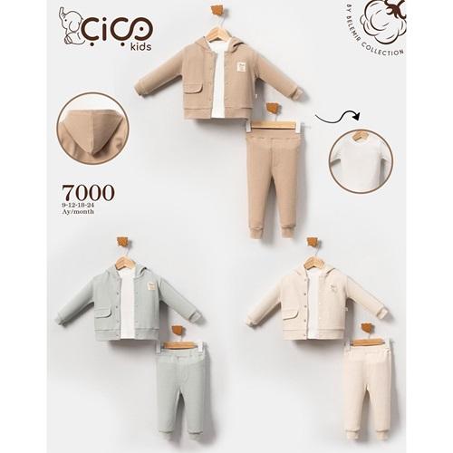 Çiço Kids 7000 Erkek Bebe Penye Cepli Kapşonlu 3 Lü Takım 9-24 Ay