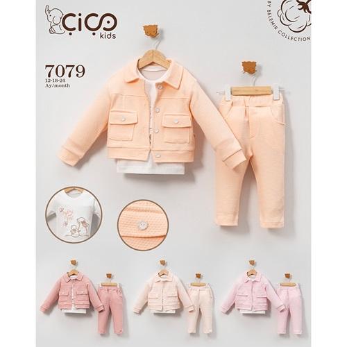 Çiço Kids 7079 Kız Bebe Penye Cepli 3 Lü Takım 12-24 Ay