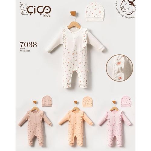 Çiço Kids 7038 Kız Bebe Penye Çıtır Çiçek Desenli Fırfırlı Tulum 3-9 Ay