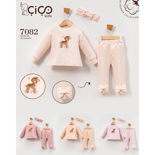 Çiço Kids 7082 Kız Bebe Penye Süzine Sevimli Kuzu 3 Lü Takım 12-24 Ay