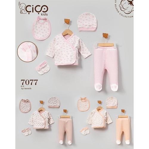 Çiço Kids 7077 Kız Bebe Penye Kalp Baskılı 5 Parça Takım 0-3 Ay