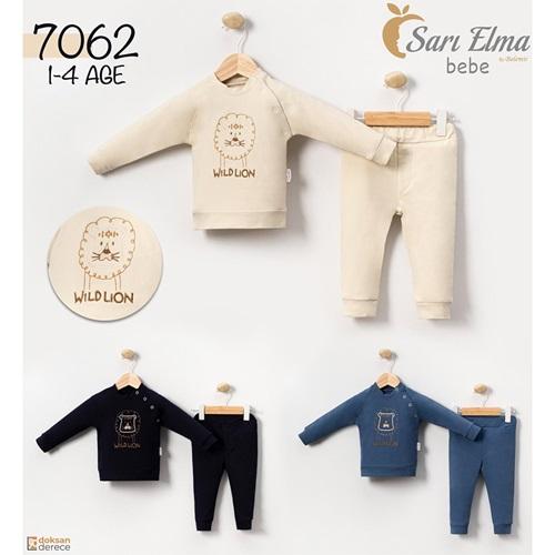 Sarı Elma 7062 Erkek Çocuk Penye Sevimli Aslan Nakışlı Takım 1-4 Yaş