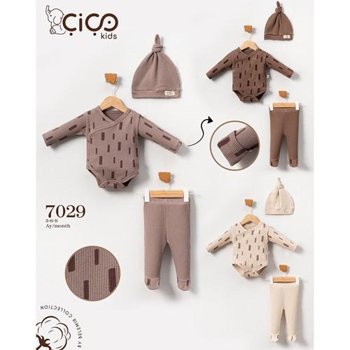 Çiço Kids 7029 Erkek Bebe Penye Waffle Baskılı 3 Lü Takım 3-9 Ay