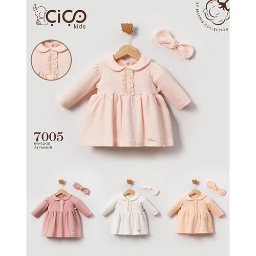 Çiço Kids 7005 Kız Bebe Penye Güpür Detaylı Elbise 6-18 Ay
