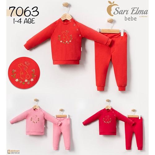 Sarı Elma 7063 Kız Çocuk Penye Sevimli Tavşan Nakışlı Takım 1-4 Yaş