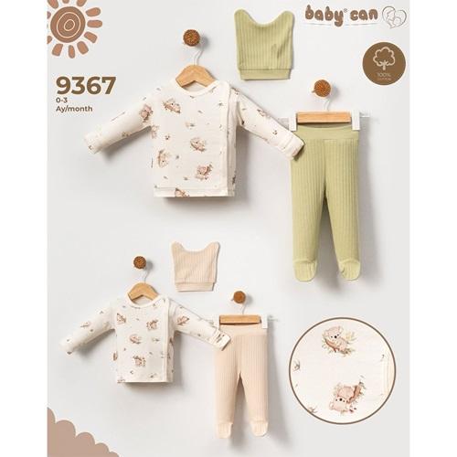 Baby Can 9367 Bebe Penye Sevimli Koala Baskılı Bereli 3 Parça Zıbın Takım 0-3 Ay