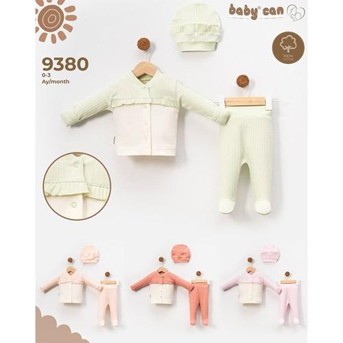 Baby Can 9380 Kız Bebe Penye Fırfırlı 3 Parça Zıbın Takım 0-3 Ay