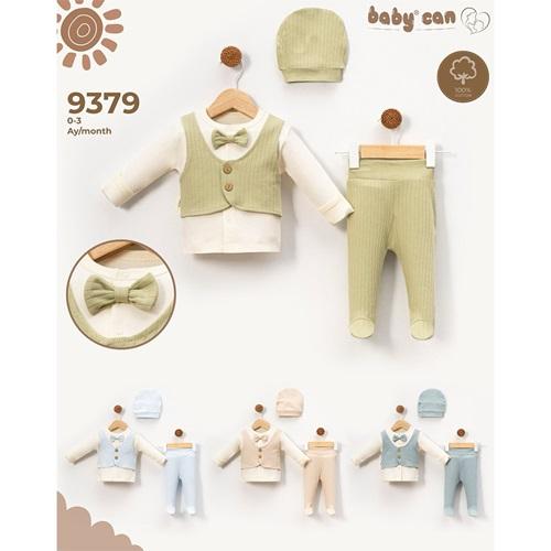 Baby Can 9379 Erkek Bebe Penye Yelekli Bereli 3 Parça Zıbın Takım 0-3 Ay