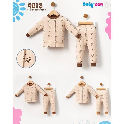 Baby Can 4013 Erkek Bebe Penye Sincap Baskılı Çıtçıtlı Pijama Takım 9-24 Ay