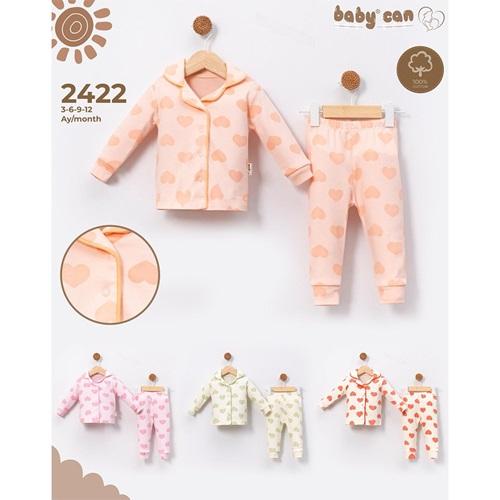 Baby Can 2422 Kız Bebe Penye Kalp Baskılı Çıtçıtlı Pijama Takım 3-12 Ay