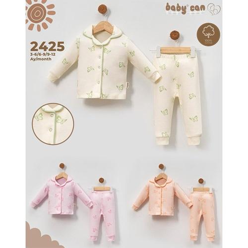 Baby Can 2425 Kız Bebe Penye Kelebek Baskılı Çıtçıtlı Pijama Takım 3-12 Ay