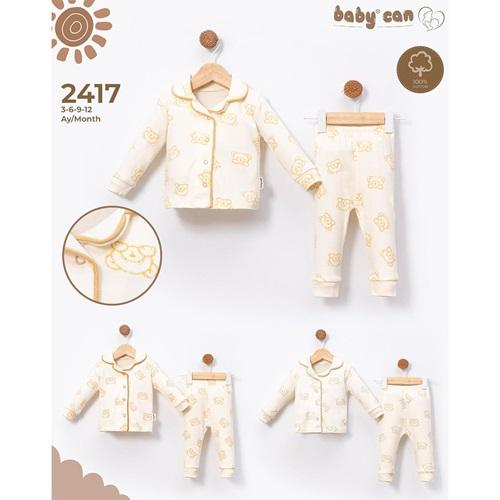 Baby Can 2417 Erkek Bebe Penye Sevimli Ayıcık Baskılı Çıtçıtlı Pijama Takım 3-12 Ay