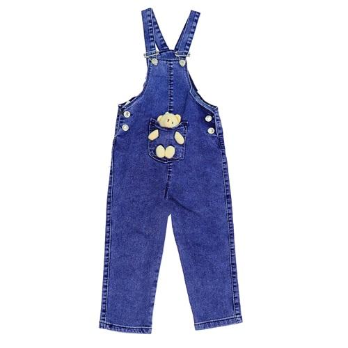 Ewzal 4055 Kız Çocuk Kargo Cep Ayıcıklı Model Slopet Bahçıvan Kot Tulum 8-12 Yaş