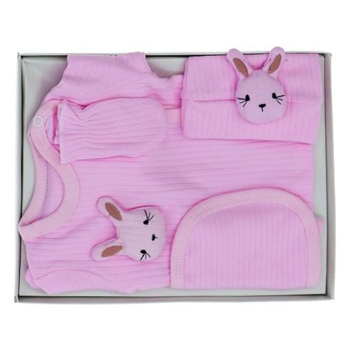 Nana Baby 20539 Kız Bebe Penye Raporlu Micro Tavşan Nakışlı 5 Li Zıbın Takım 0-3 Ay (Kutulu)