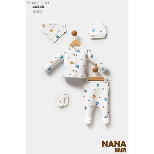 Nana Baby 20548 Bebe Penye Sevimli Göz Baskılı 5 Li Zıbın Takım 0-3 Ay