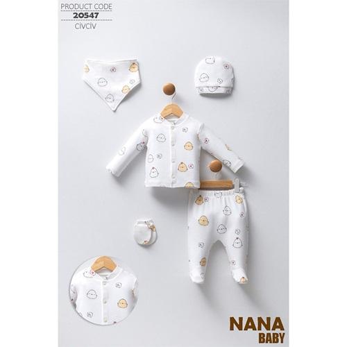 Nana Baby 20547 Bebe Penye Sevimli Civciv Baskılı 5 Li Zıbın Takım 0-3 Ay