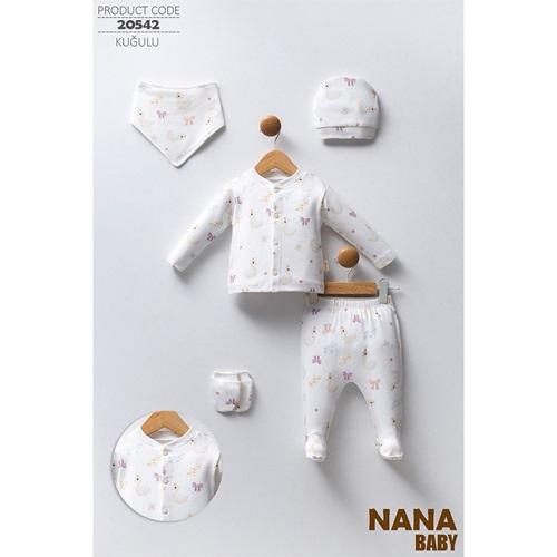 Nana Baby 20542 Bebe Penye Sevimli Kuğu Baskılı 5 Li Zıbın Takım 0-3 Ay