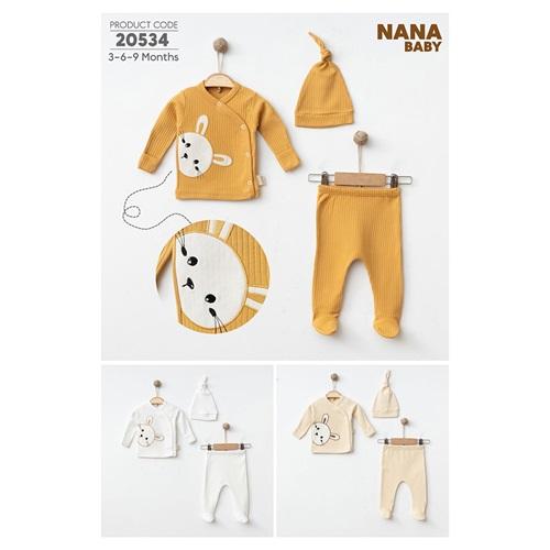 Nana Baby 20534 Bebe Penye Sevimli Tavşan Nakışlı 3 Lü Zıbın Takım 0-3 Ay