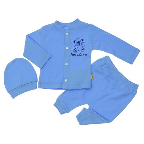 Nana Baby 25020 Erkek Bebe Penye Sevimli Ayıcık Baskılı 3 Lü Zıbın Takım 0-3 Ay
