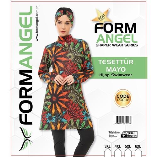 Form Angel 1730-18 Kadın Desenli Battal Paraşüt Taytlı Tesettür Mayo 3XL-6XL