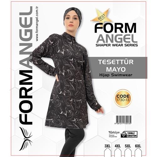 Form Angel 1730-13 Kadın Desenli Battal Paraşüt Taytlı Tesettür Mayo 3XL-6XL