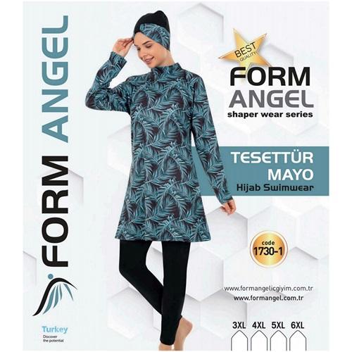 Form Angel 1730-1 Kadın Desenli Battal Paraşüt Taytlı Tesettür Mayo 3XL-6XL