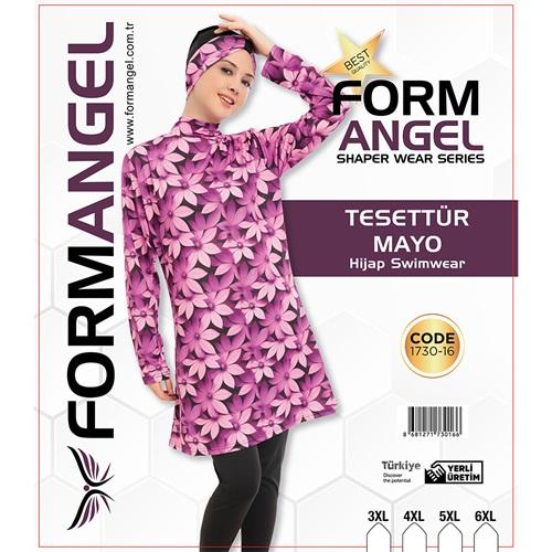Form Angel 1730-16 Kadın Desenli Battal Paraşüt Taytlı Tesettür Mayo 3XL-6XL