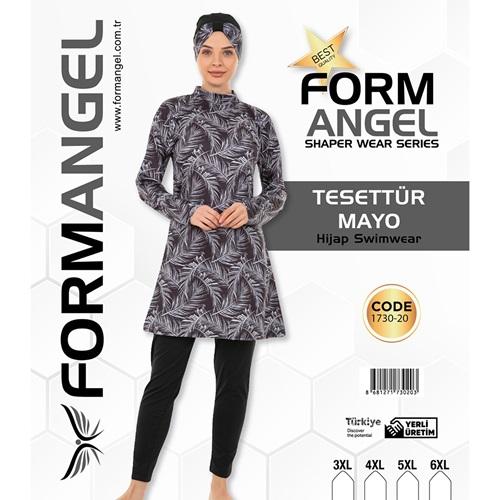 Form Angel 1730-20 Kadın Desenli Battal Paraşüt Taytlı Tesettür Mayo 3XL-6XL