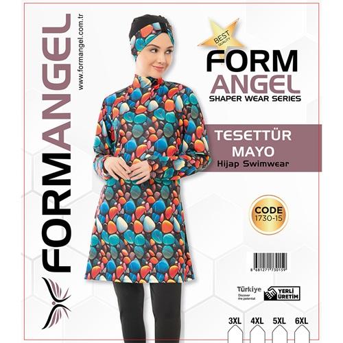 Form Angel 1730-15 Kadın Desenli Battal Paraşüt Taytlı Tesettür Mayo 3XL-6XL