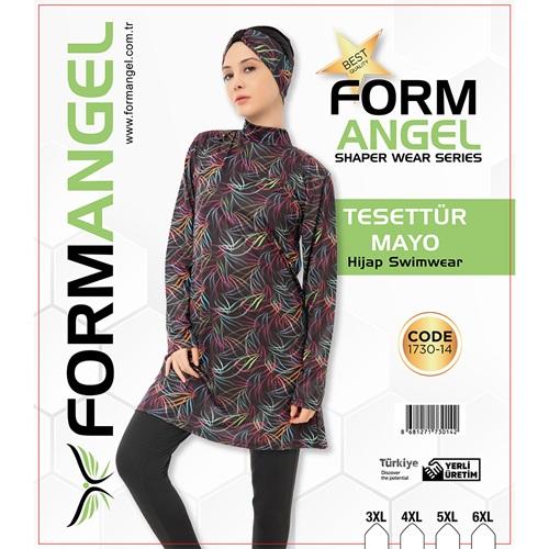Form Angel 1730-14 Kadın Desenli Battal Paraşüt Taytlı Tesettür Mayo 3XL-6XL