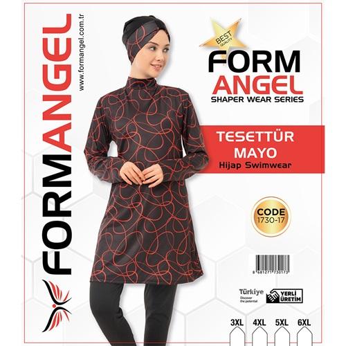Form Angel 1730-17 Kadın Desenli Battal Paraşüt Taytlı Tesettür Mayo 3XL-6XL
