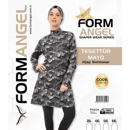 Form Angel 1730-19 Kadın Desenli Battal Paraşüt Taytlı Tesettür Mayo 3XL-6XL