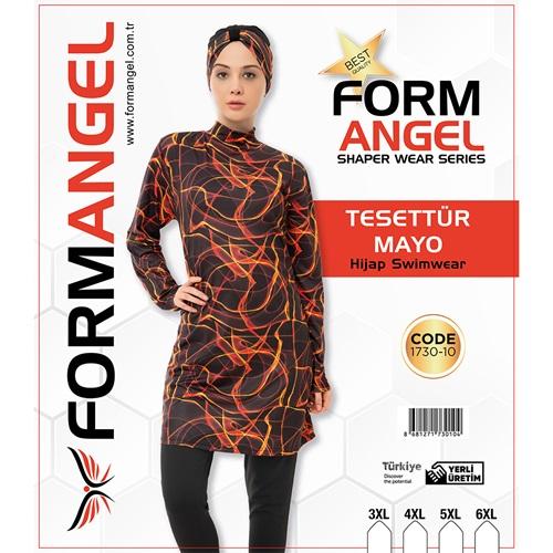 Form Angel 1730-10 Kadın Desenli Battal Paraşüt Taytlı Tesettür Mayo 3XL-6XL