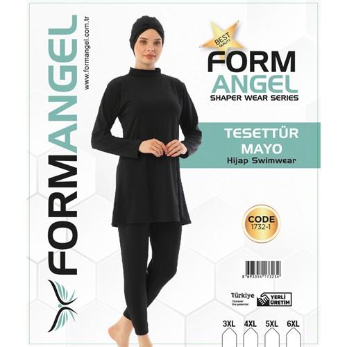 Form Angel 1732-1 Kadın Desenli Battal Paraşüt Taytlı Tesettür Mayo 3XL-6XL
