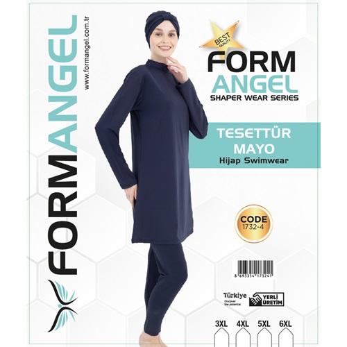 Form Angel 1732-4 Kadın Desenli Battal Paraşüt Taytlı Tesettür Mayo 3XL-6XL