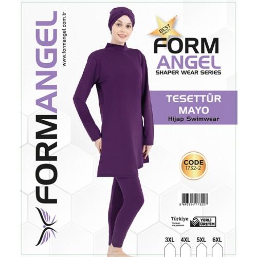 Form Angel 1732-2 Kadın Desenli Battal Paraşüt Taytlı Tesettür Mayo 3XL-6XL