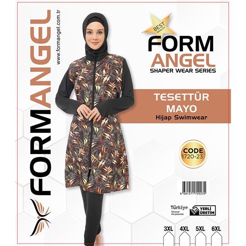 Form Angel 1720-23 Kadın Desenli Battal Paraşüt Taytlı Tesettür Mayo 3XL-6XL