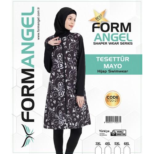 Form Angel 1720-27 Kadın Desenli Battal Paraşüt Taytlı Tesettür Mayo 3XL-6XL