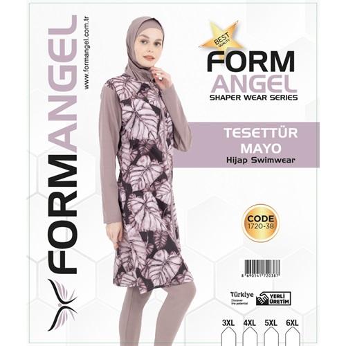 Form Angel 1720-38 Kadın Desenli Battal Paraşüt Taytlı Tesettür Mayo 3XL-6XL