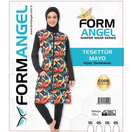 Form Angel 1720-19 Kadın Desenli Battal Paraşüt Taytlı Tesettür Mayo 3XL-6XL