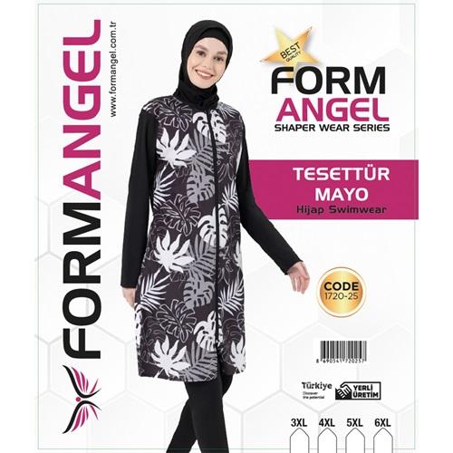 Form Angel 1720-25 Kadın Desenli Battal Paraşüt Taytlı Tesettür Mayo 3XL-6XL
