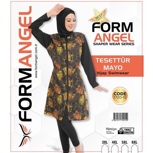 Form Angel 1720-15 Kadın Desenli Battal Paraşüt Taytlı Tesettür Mayo 3XL-6XL