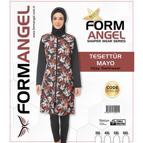 Form Angel 1720-21 Kadın Desenli Battal Paraşüt Taytlı Tesettür Mayo 3XL-6XL