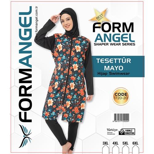 Form Angel 1720-20 Kadın Desenli Battal Paraşüt Taytlı Tesettür Mayo 3XL-6XL