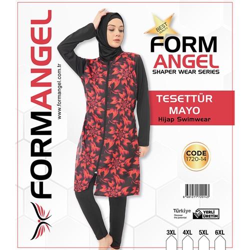Form Angel 1720-14 Kadın Desenli Battal Paraşüt Taytlı Tesettür Mayo 3XL-6XL