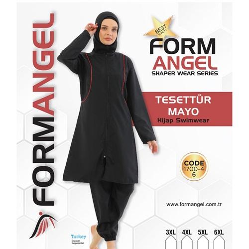Form Angel 1700-4-6 Kadın Desenli Battal Paraşüt Taytlı Fermuarlı Tesettür Mayo 3XL-6XL